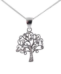 Silver Clear CZ Tree of Life Pendant