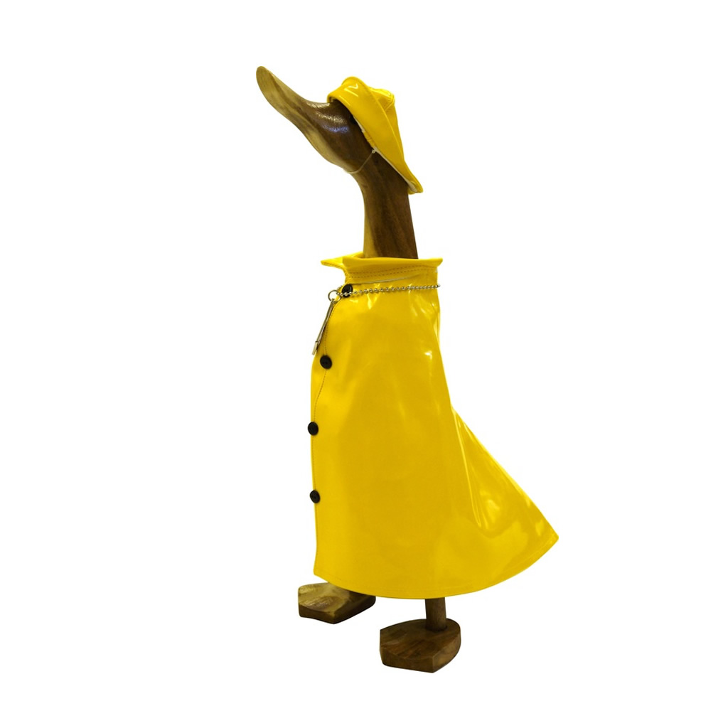 Wooden Duck in Yellow Raincoat