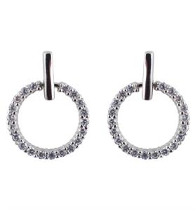 Silver Clear CZ Drop circle Earrings